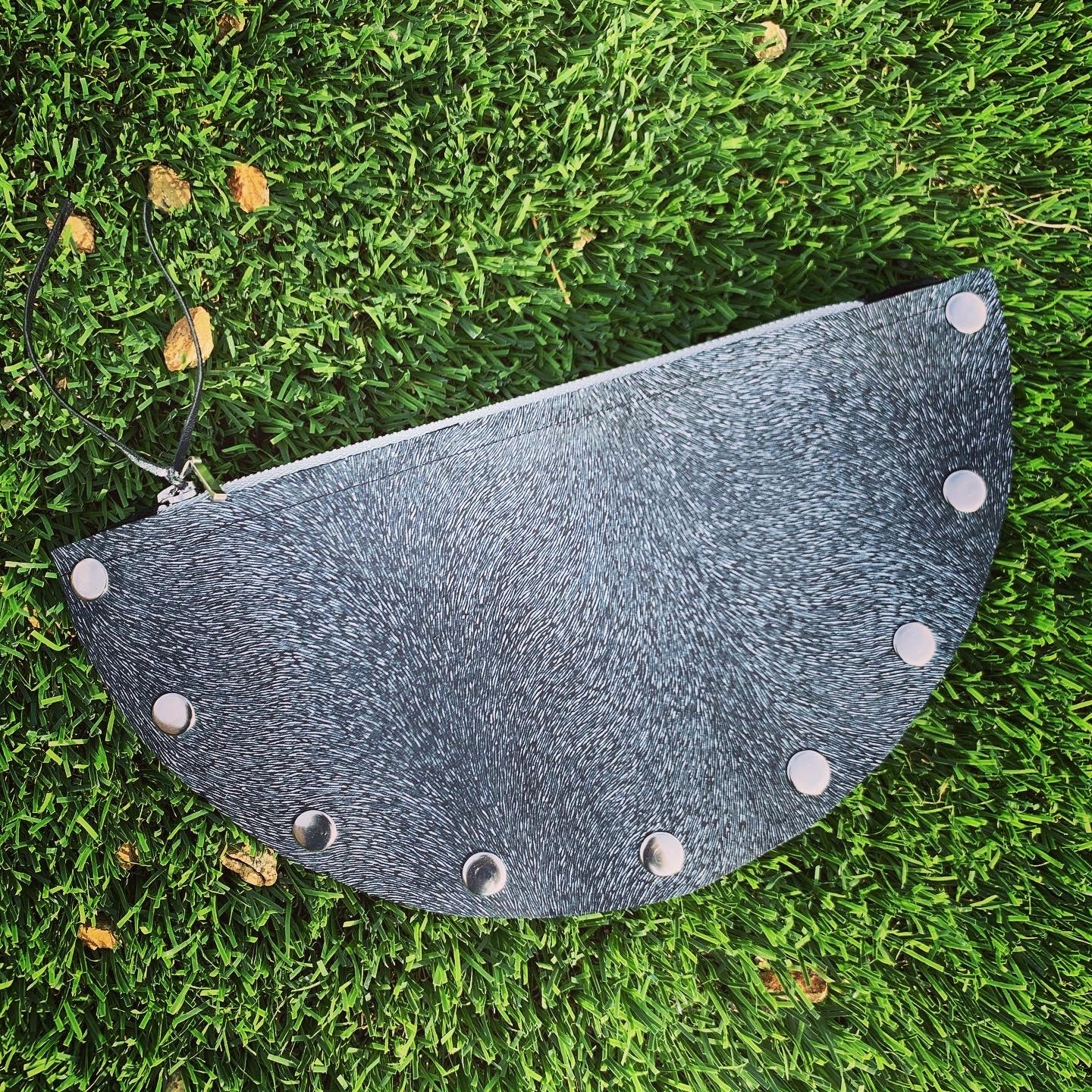 Handmade Navy Blue Half Moon Leather Clutch