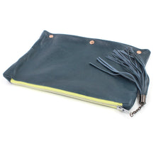 Fun Dark Teal Leather Clutch w/Yellow Zipper - N.Kluger Designs clutch