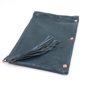 Fun Dark Teal Leather Clutch w/Yellow Zipper - N.Kluger Designs clutch