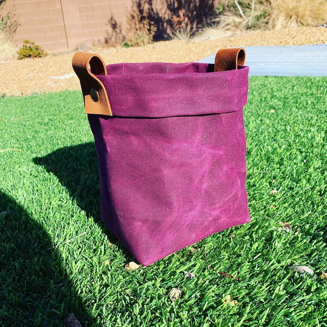 Waxed Canvas "Kiki Pot" Planter Basket in Electric Cranberry