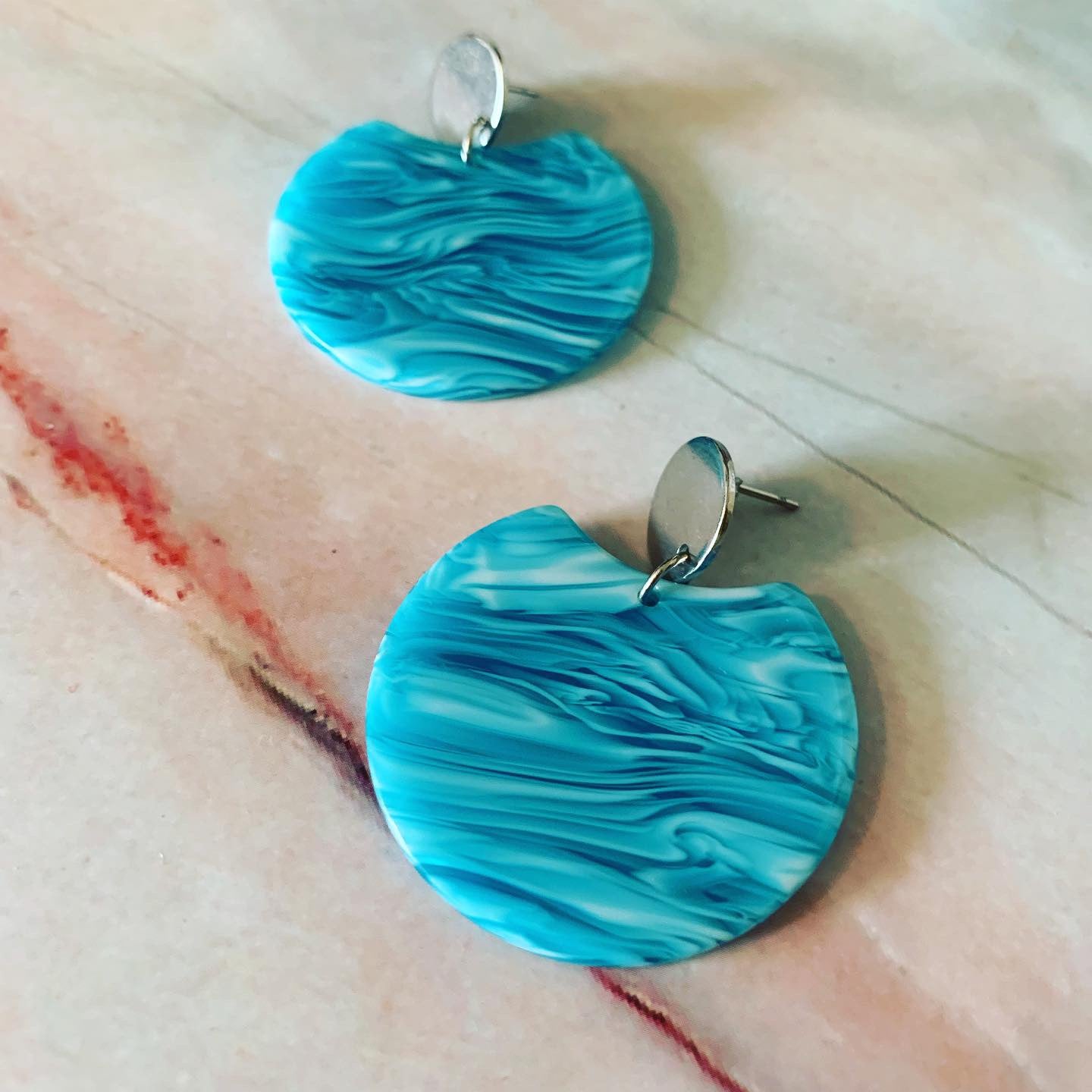 Blue Circle Cutout Acrylic Drop Earrings