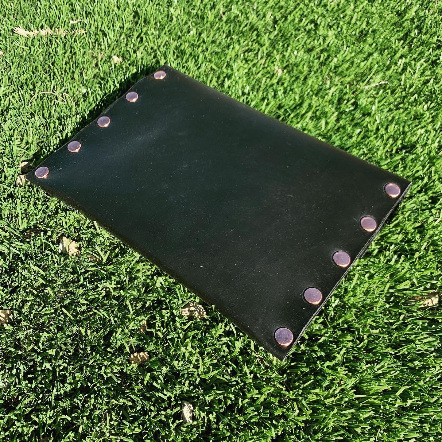 Black Leather Clutch with Copper Rivets