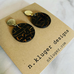 Gold & Black Mosaic Circle Acrylic Drop Earrings