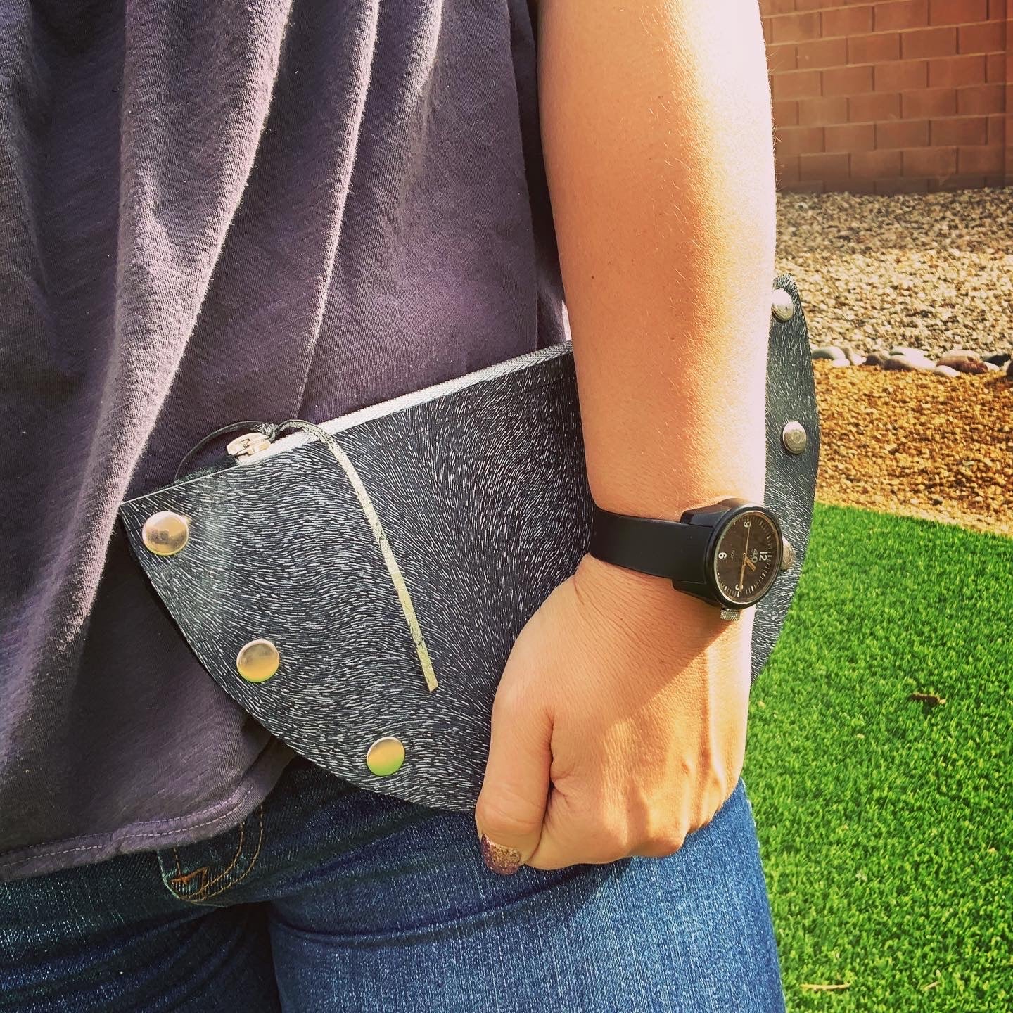 Handmade Navy Blue Half Moon Leather Clutch