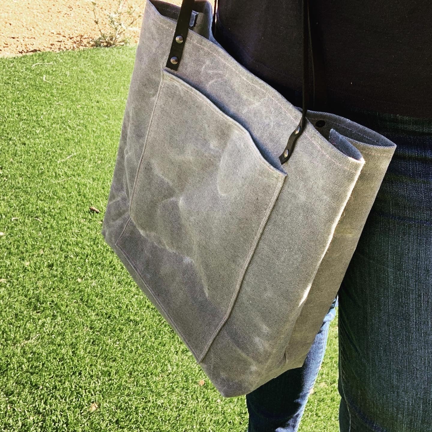 Salt & Pepper Grey Waxed Canvas & Leather Tote Bag