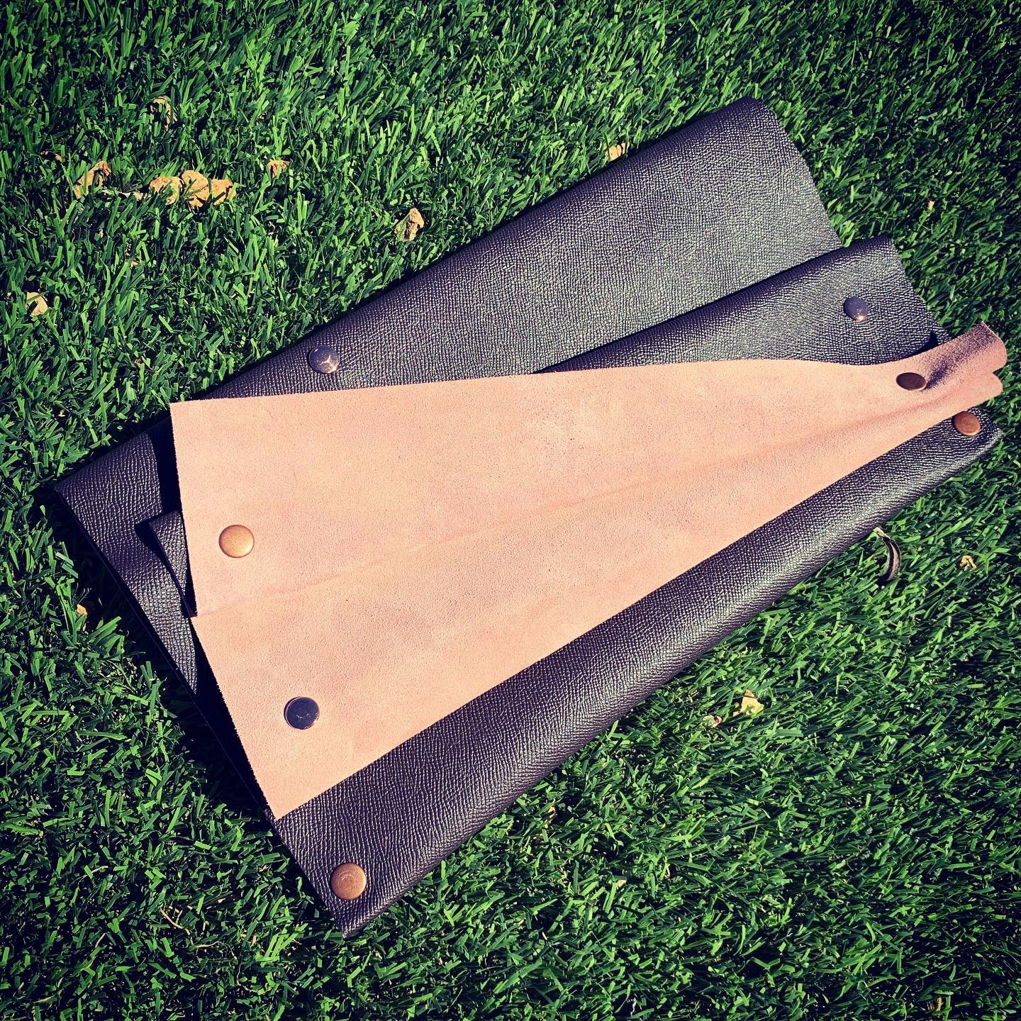 Brown Leather with Pink Suede Oversized Fan Clutch