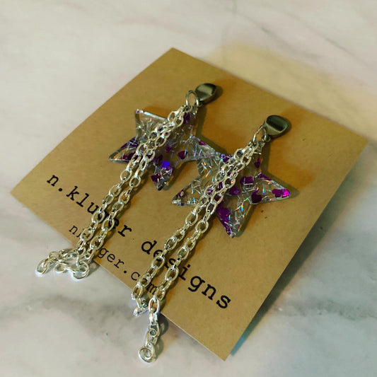 Purple Confetti Stars Acrylic Drop Earrings