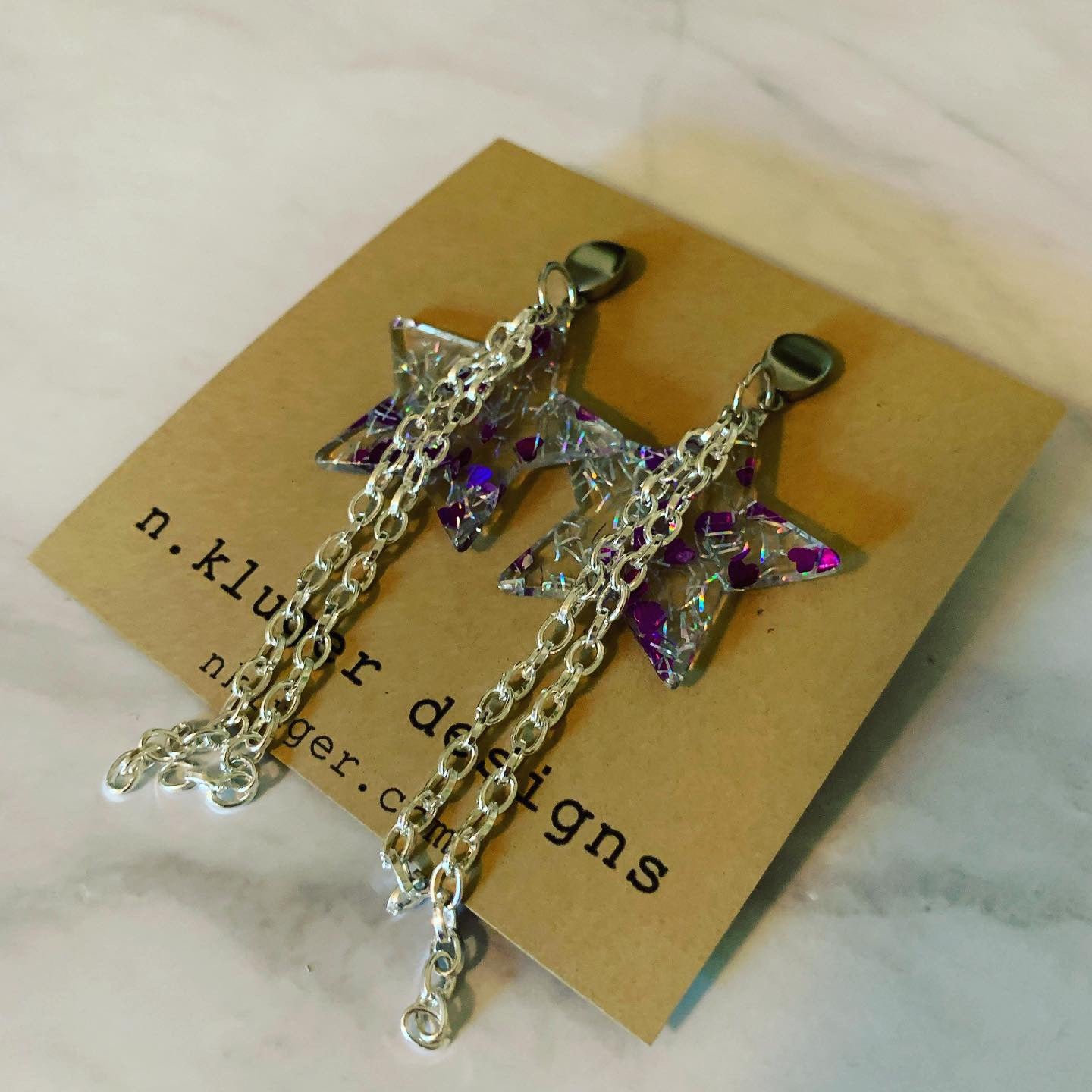 Purple Confetti Stars Acrylic Drop Earrings