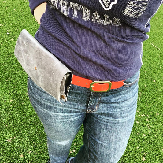 Grey Leather Convertible Belt Clutch