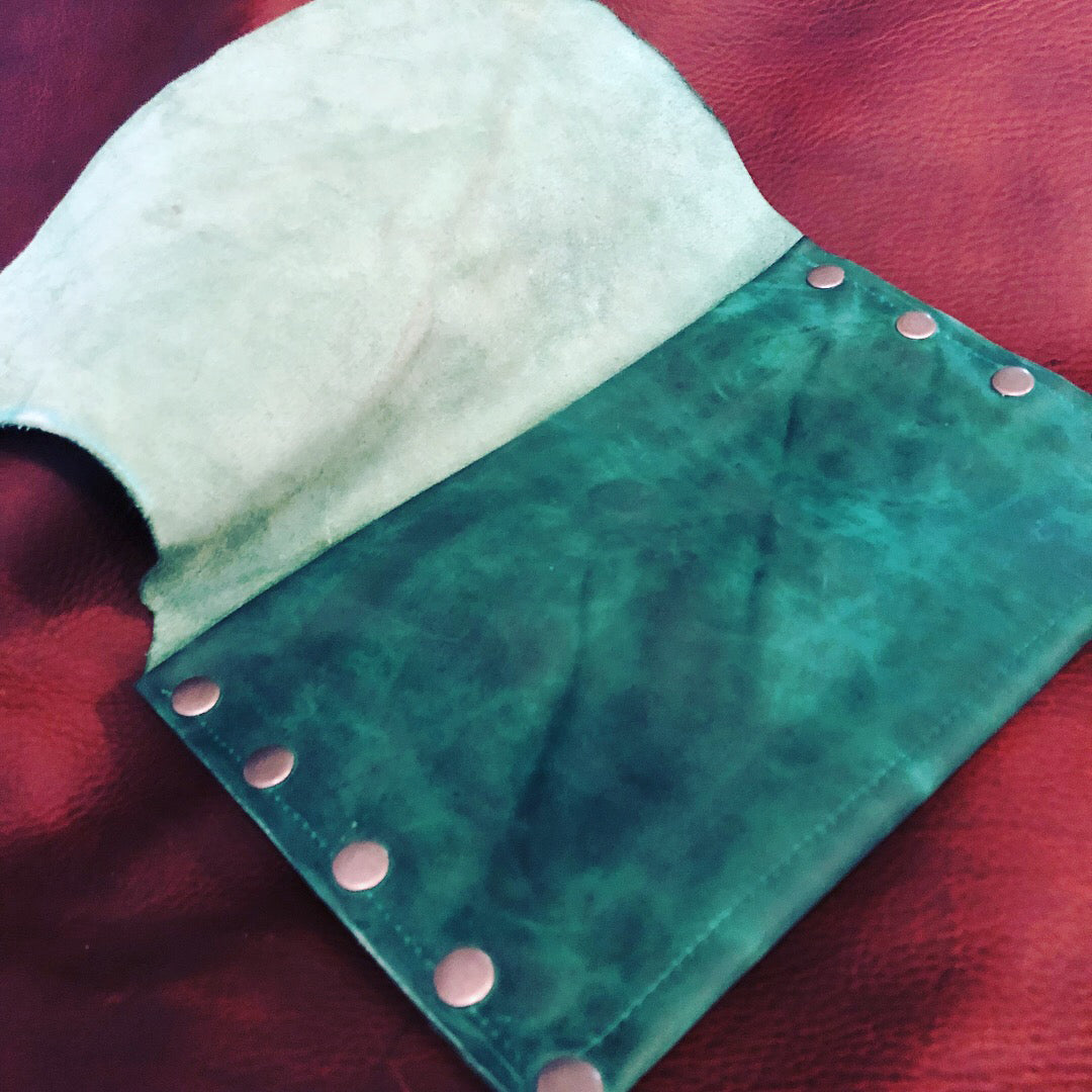 Green with Envy Distressed Leather Clutch