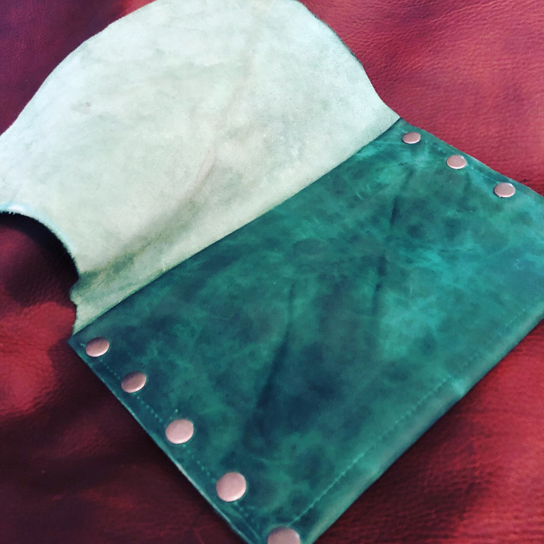 Green with Envy Distressed Leather Clutch - N.Kluger Designs clutch