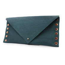 Shimmering Green/Blue Leather Clutch with Rose Gold Rivets - N.Kluger Designs clutch
