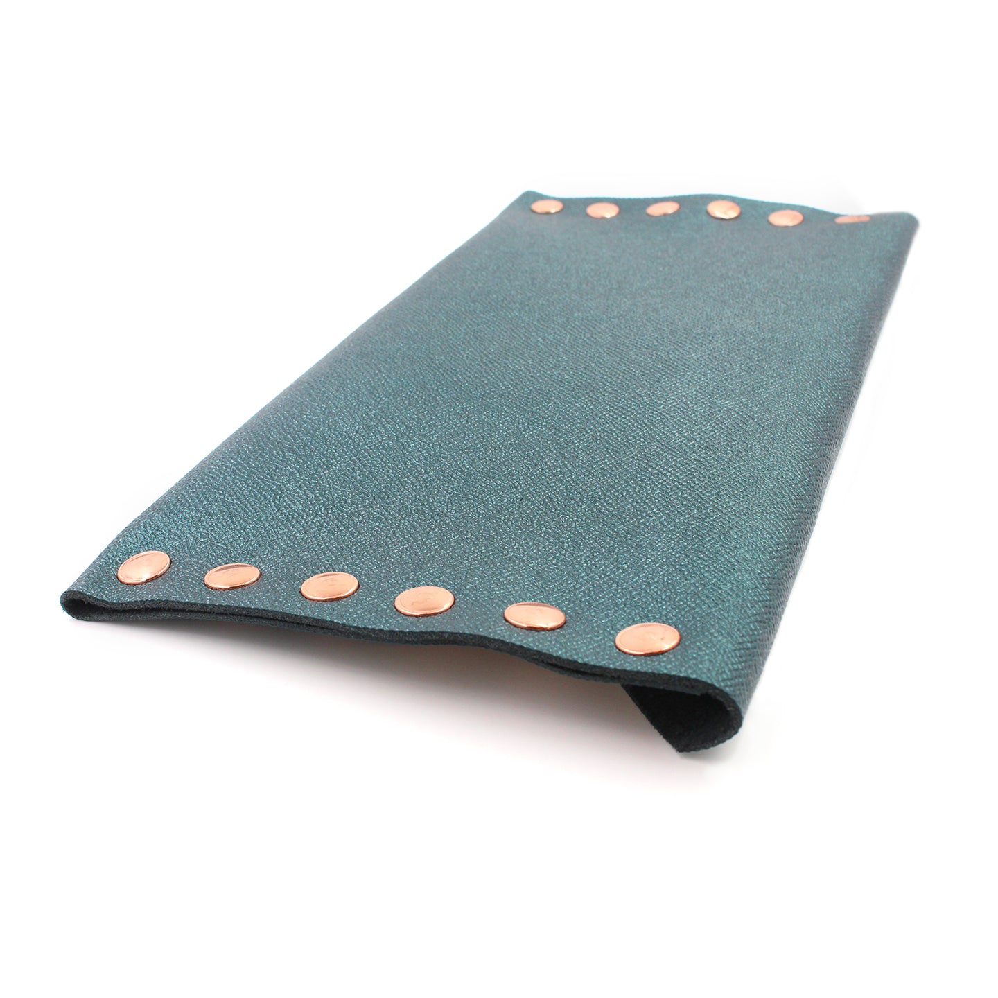 Shimmering Green/Blue Leather Clutch with Rose Gold Rivets - N.Kluger Designs clutch