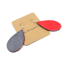 Distressed Grey & Metallic Red Leather Drop Earrings - N.Kluger Designs Earrings