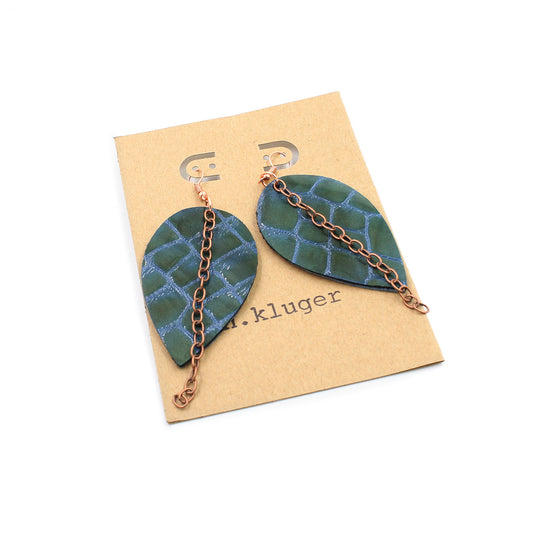 Crocodile Patent Leather Reverse Drop Earrings with Copper Chain - N.Kluger Designs Earrings