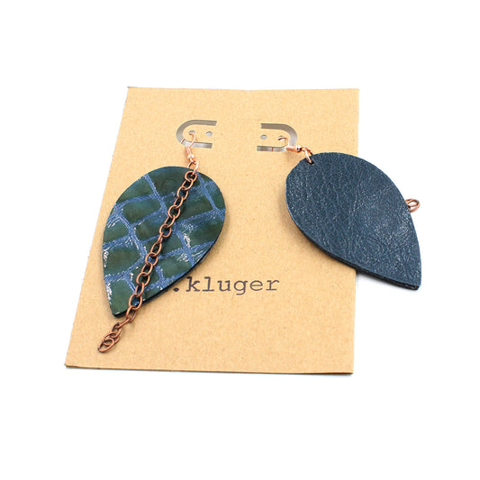Crocodile Patent Leather Reverse Drop Earrings with Copper Chain - N.Kluger Designs Earrings