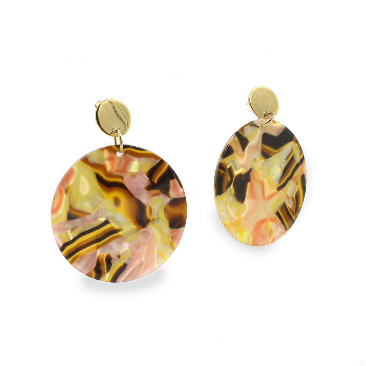 Brownish Pinkish Creamy Circle Acrylic Drop Earrings