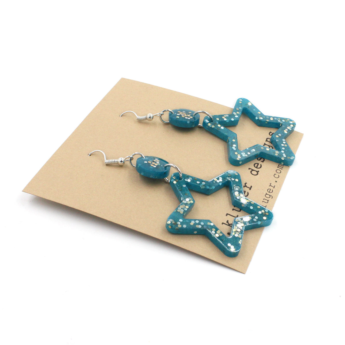 Teal Green Glitter Star Resin Dangling Earrings