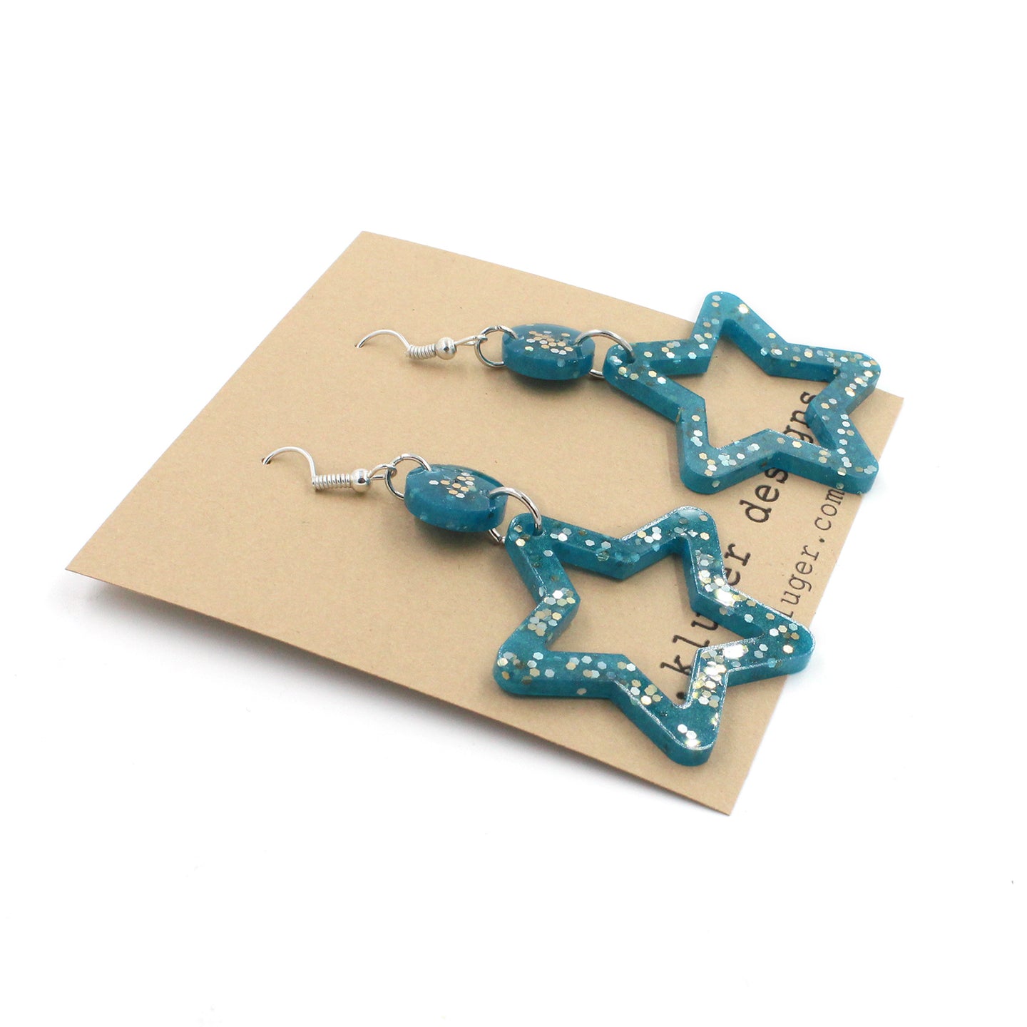 Teal Green Glitter Star Resin Dangling Earrings