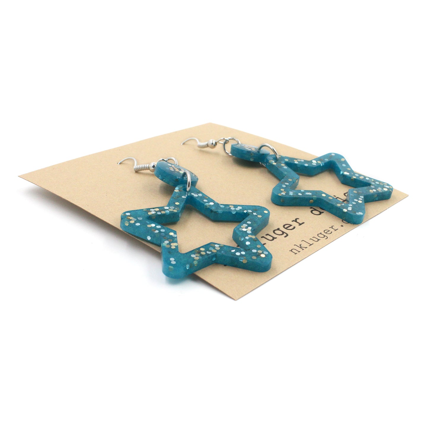Teal Green Glitter Star Resin Dangling Earrings