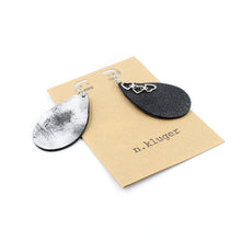 Metallic Gunmetal Leather & Hearts Drop Earrings - N.Kluger Designs Earrings