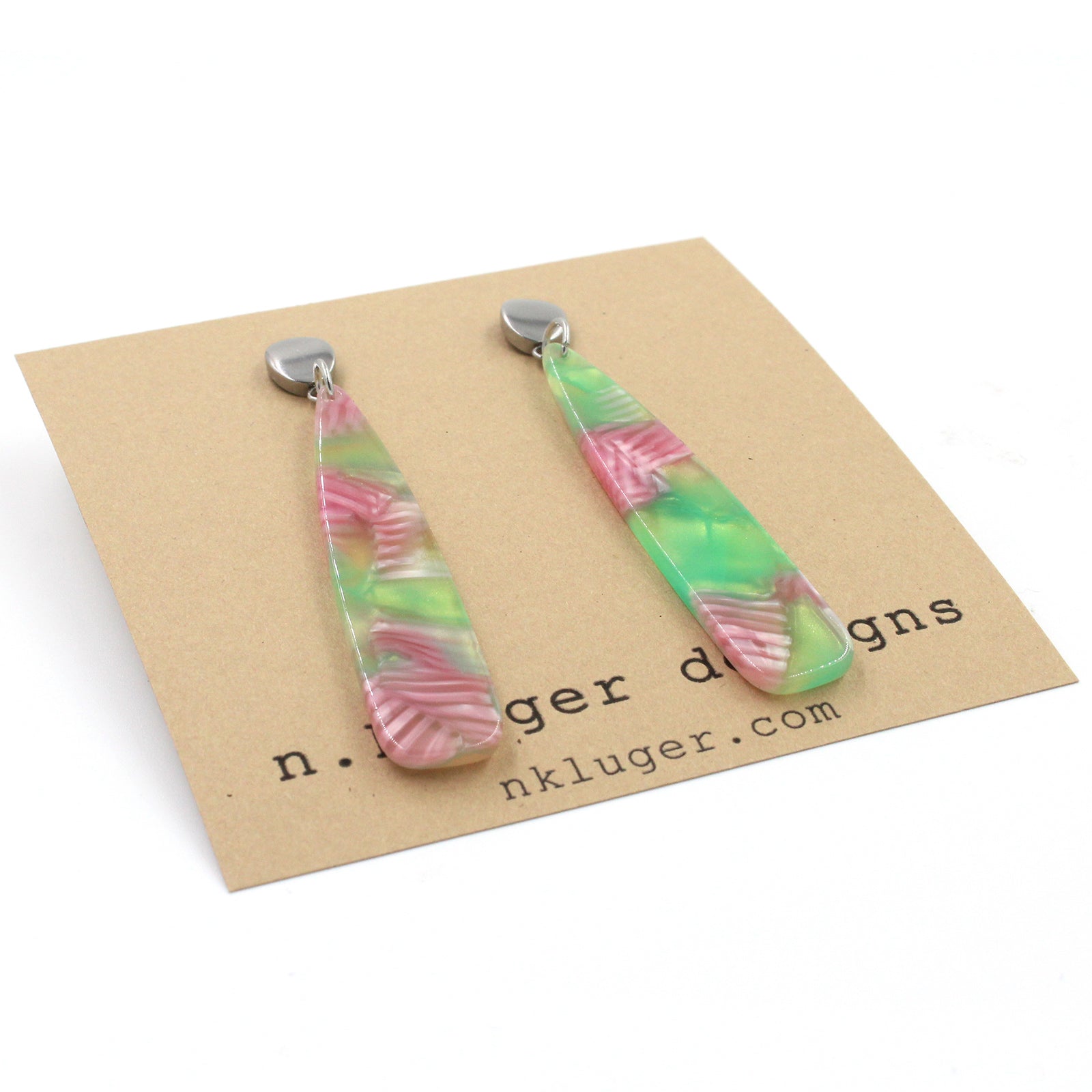 Tropical Green & Pink Acrylic Drop Earrings
