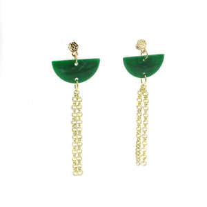 Marbled Green Half-Circle Acrylic Drop Earrings