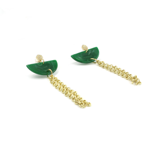 Marbled Green Half-Circle Acrylic Drop Earrings