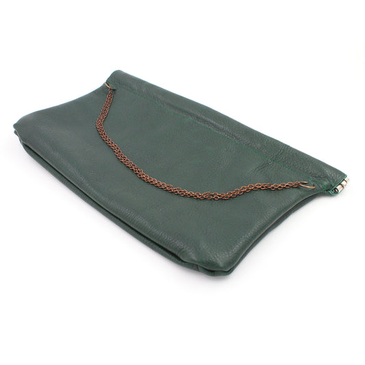 Green Leather Snap Frame Chain Clutch - N.Kluger Designs clutch