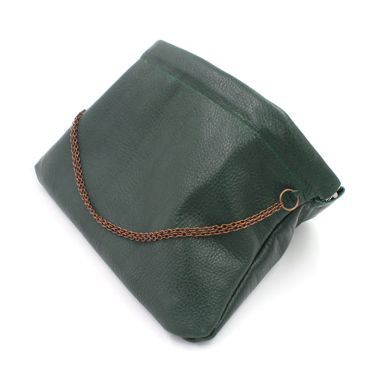 Green Leather Snap Frame Chain Clutch - N.Kluger Designs clutch