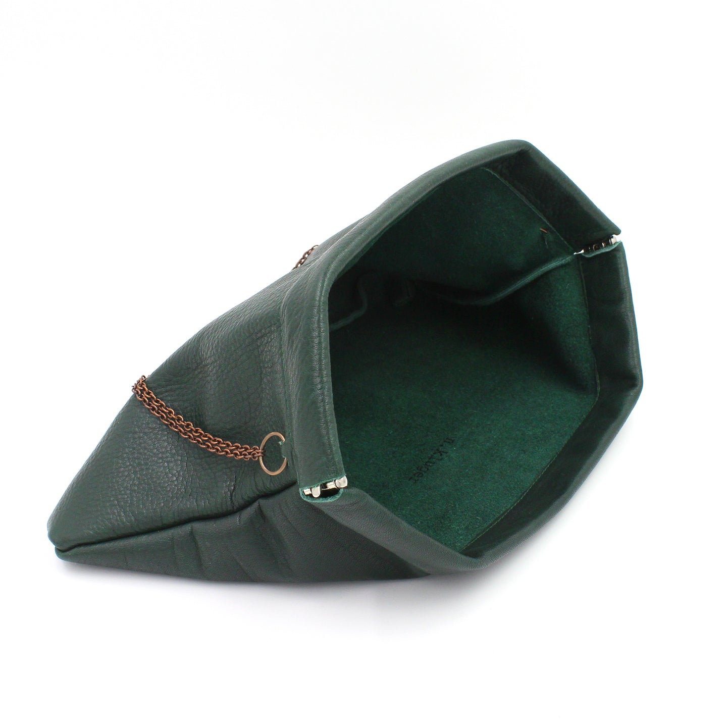 Green Leather Snap Frame Chain Clutch - N.Kluger Designs clutch