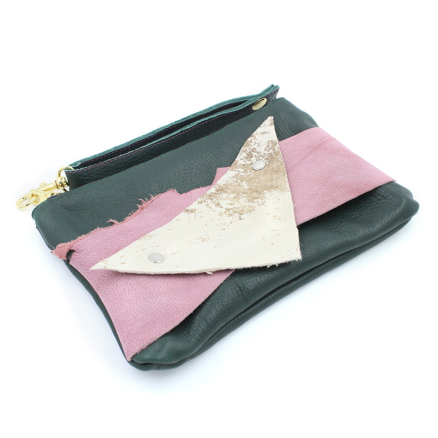 Abstract Mini Green Leather Clutch Wristlet