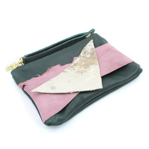Abstract Mini Green Leather Clutch Wristlet - N.Kluger Designs clutch