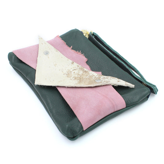 Abstract Mini Green Leather Clutch Wristlet - N.Kluger Designs clutch