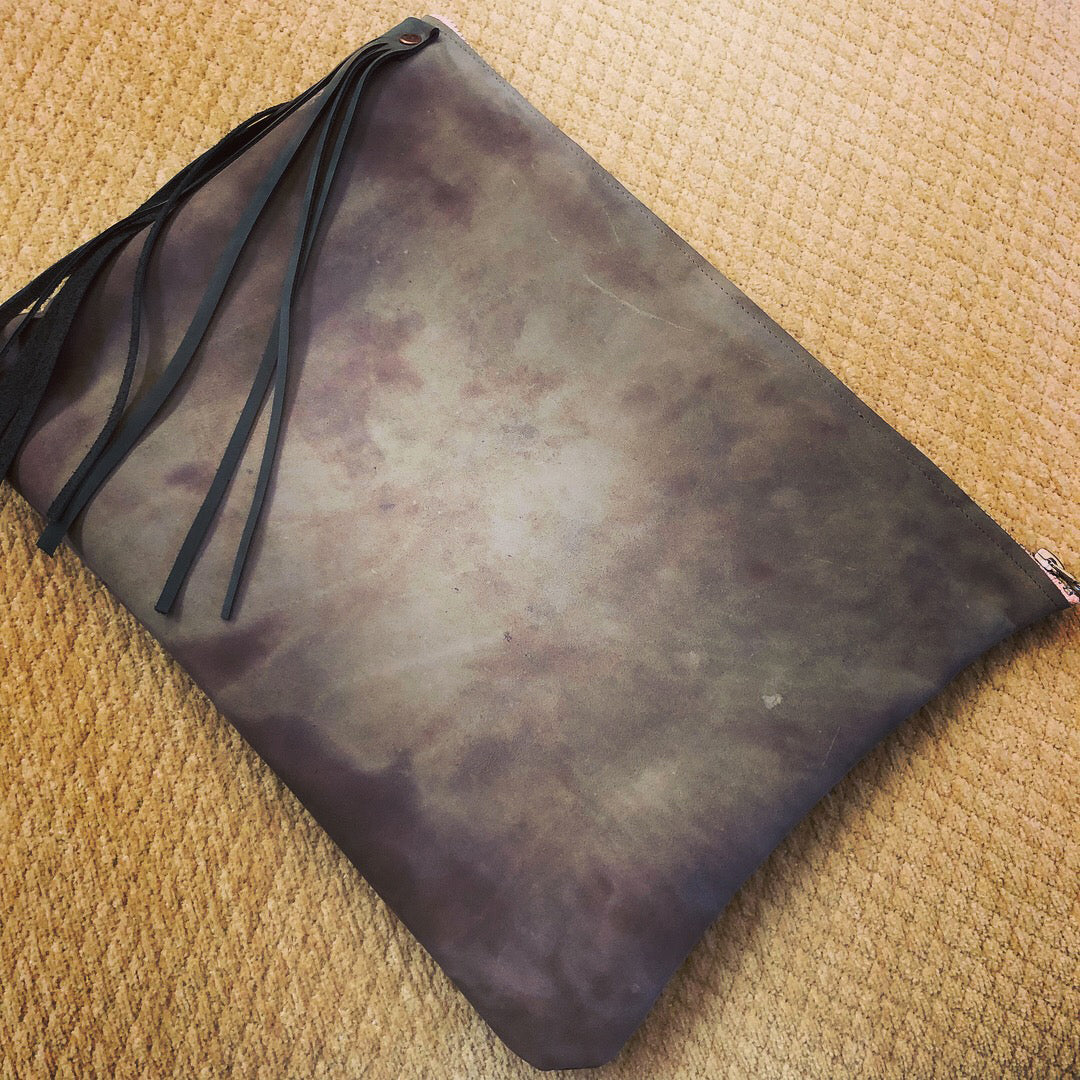 Greyish-Pinkish Distressed Large Leather Clutch / iPad Case - N.Kluger Designs clutch