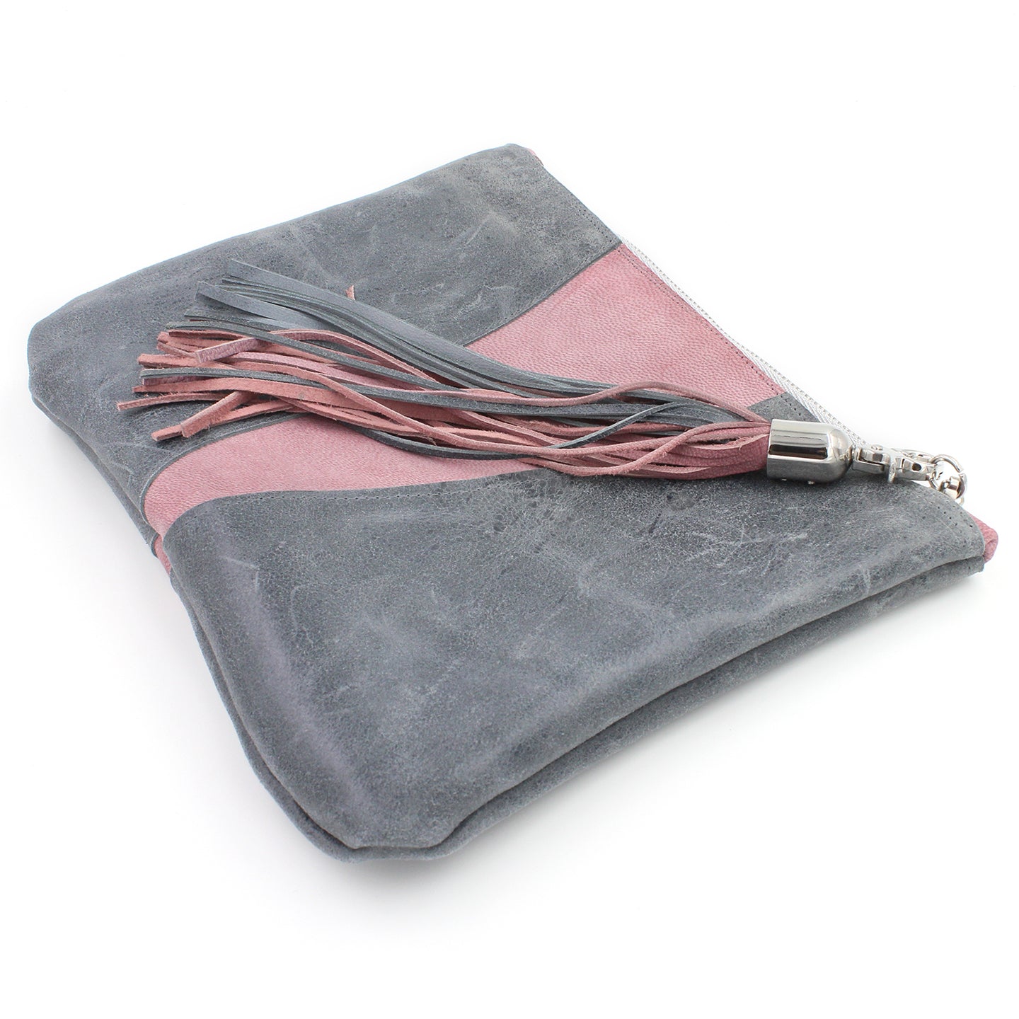 Grey & Pink Colorblock Leather Fun Clutch - N.Kluger Designs clutch