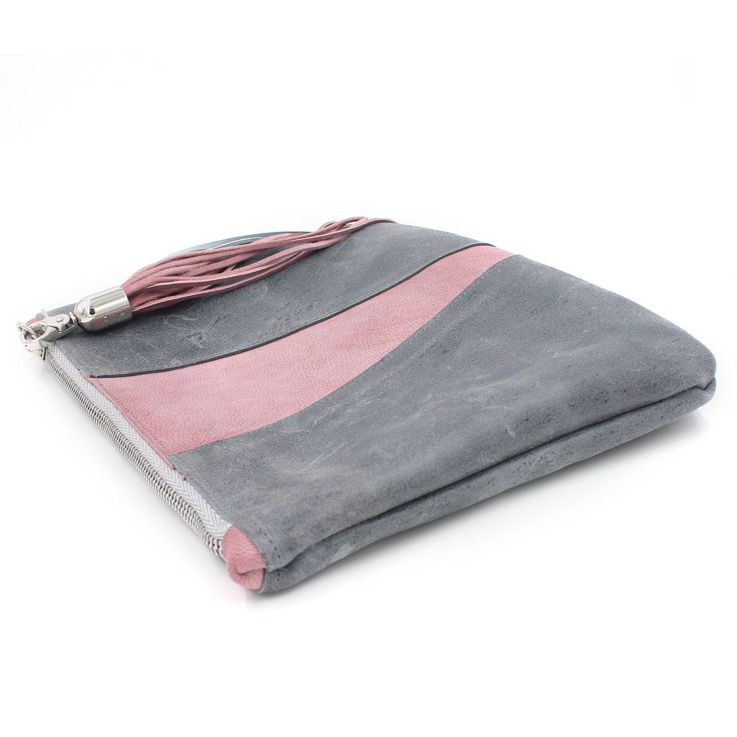 Grey & Pink Colorblock Leather Fun Clutch - N.Kluger Designs clutch