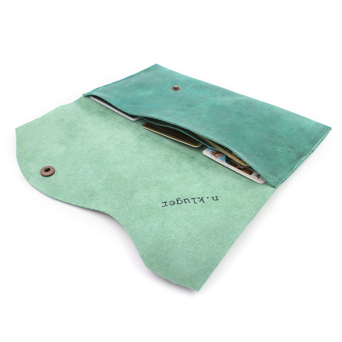 Distressed Green Leather Simple Wallet - N.Kluger Designs Card Case