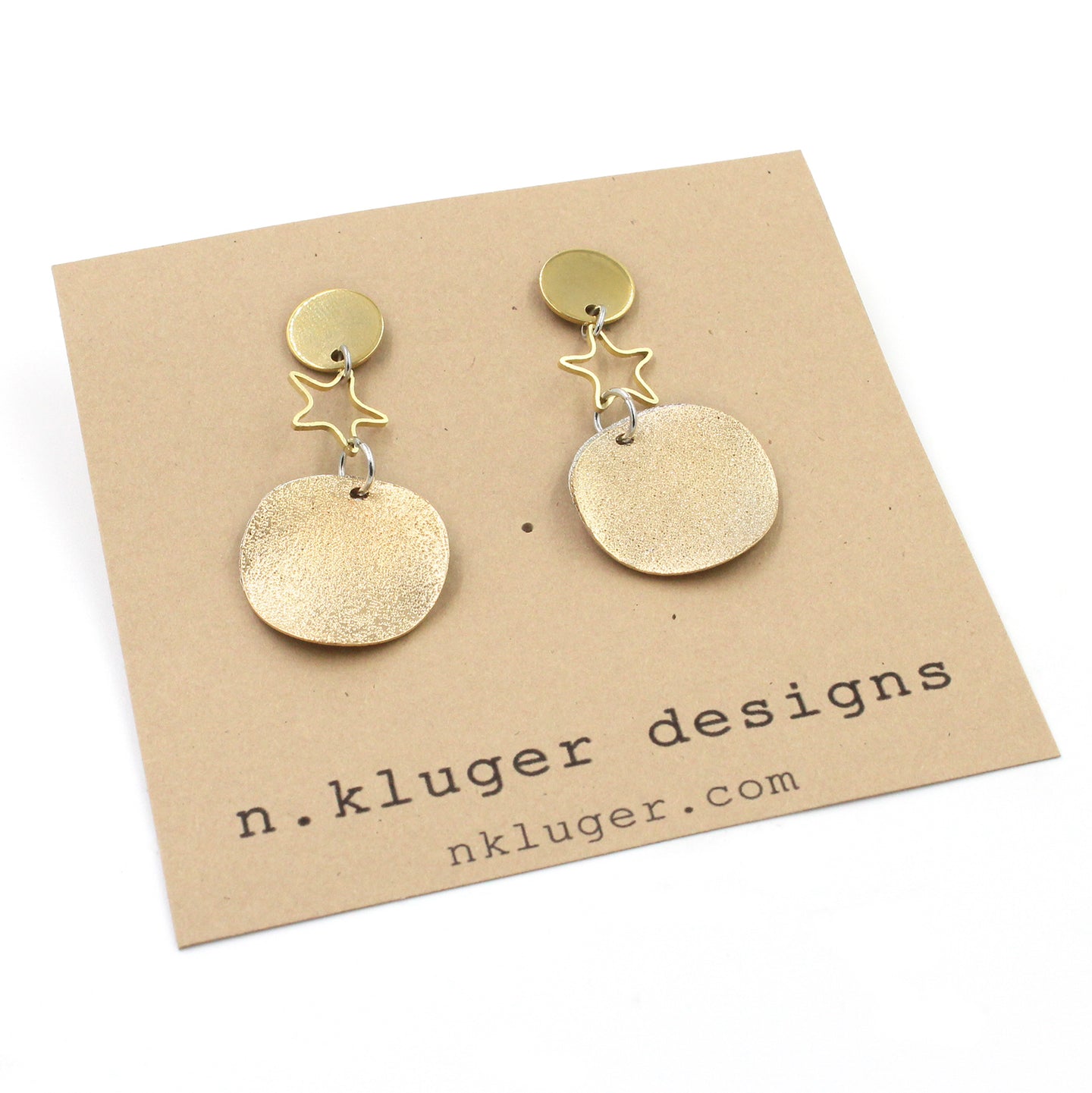 Silver & Gold Glitter Wave Disc & Star Earrings