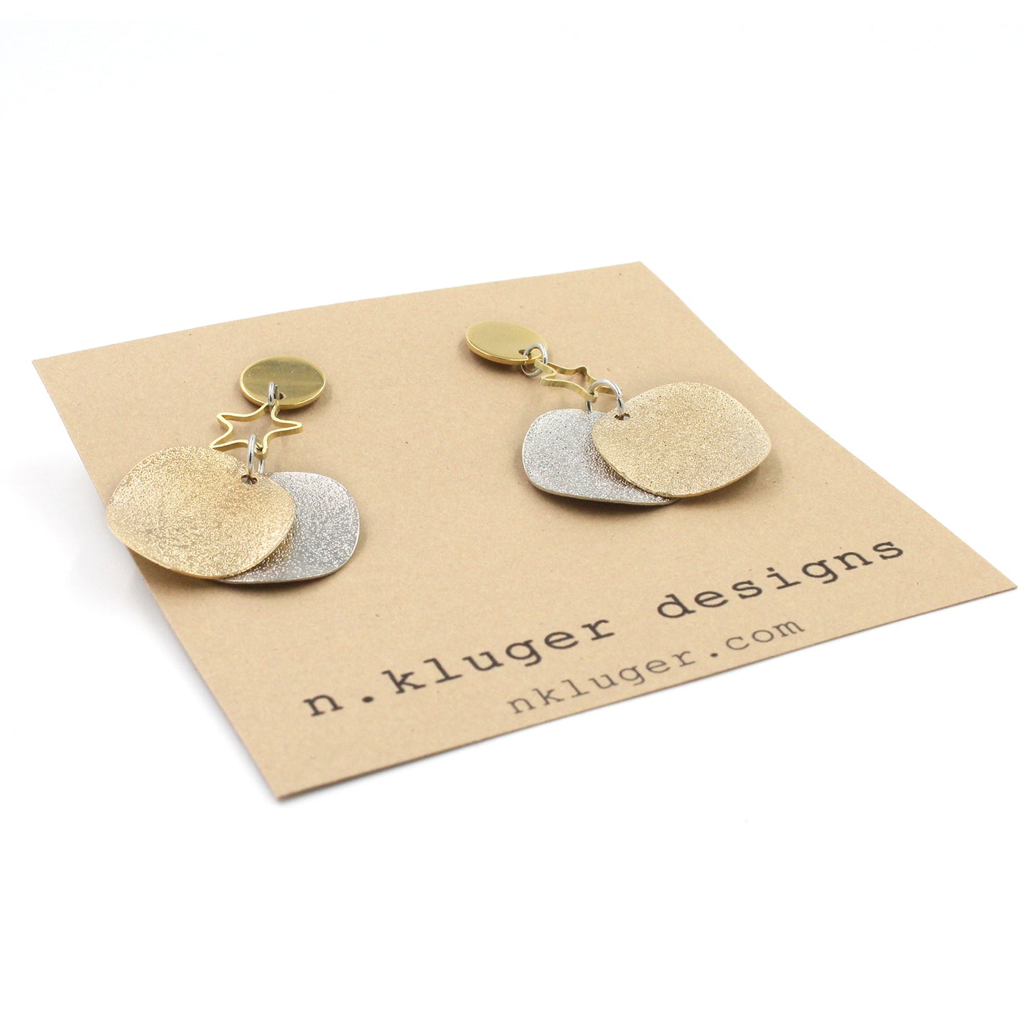 Silver & Gold Glitter Wave Disc & Star Earrings
