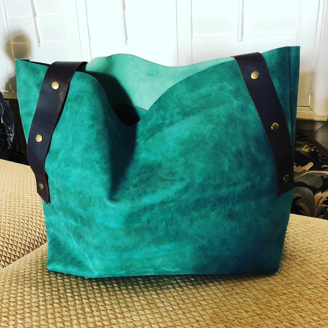 Lightweight Green Leather Totebag - N.Kluger Designs totebag