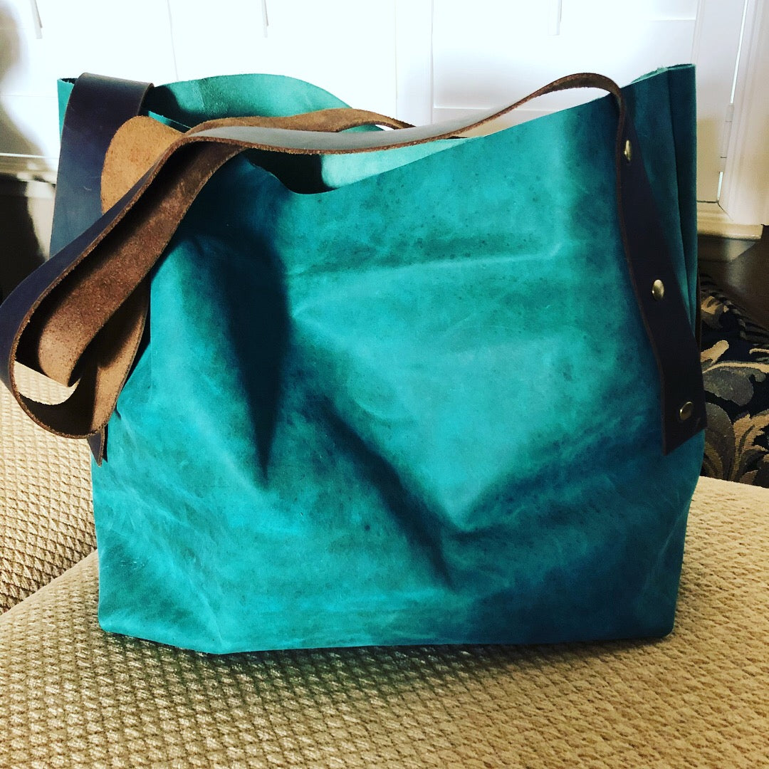Lightweight Green Leather Totebag - N.Kluger Designs totebag