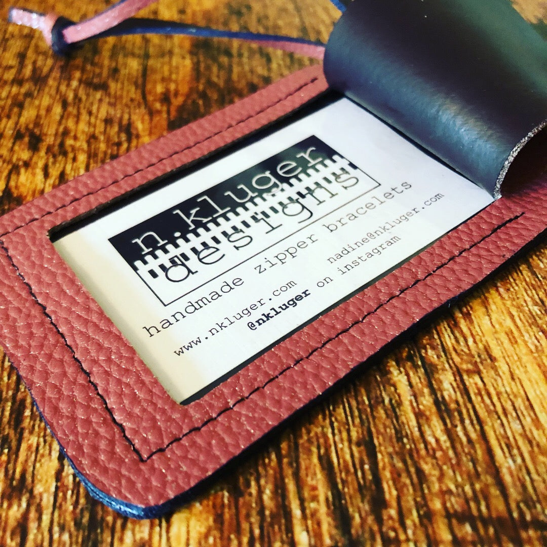 Shimmery Pink Leather Ready-To-Go Luggage Tag - N.Kluger Designs luggage tag