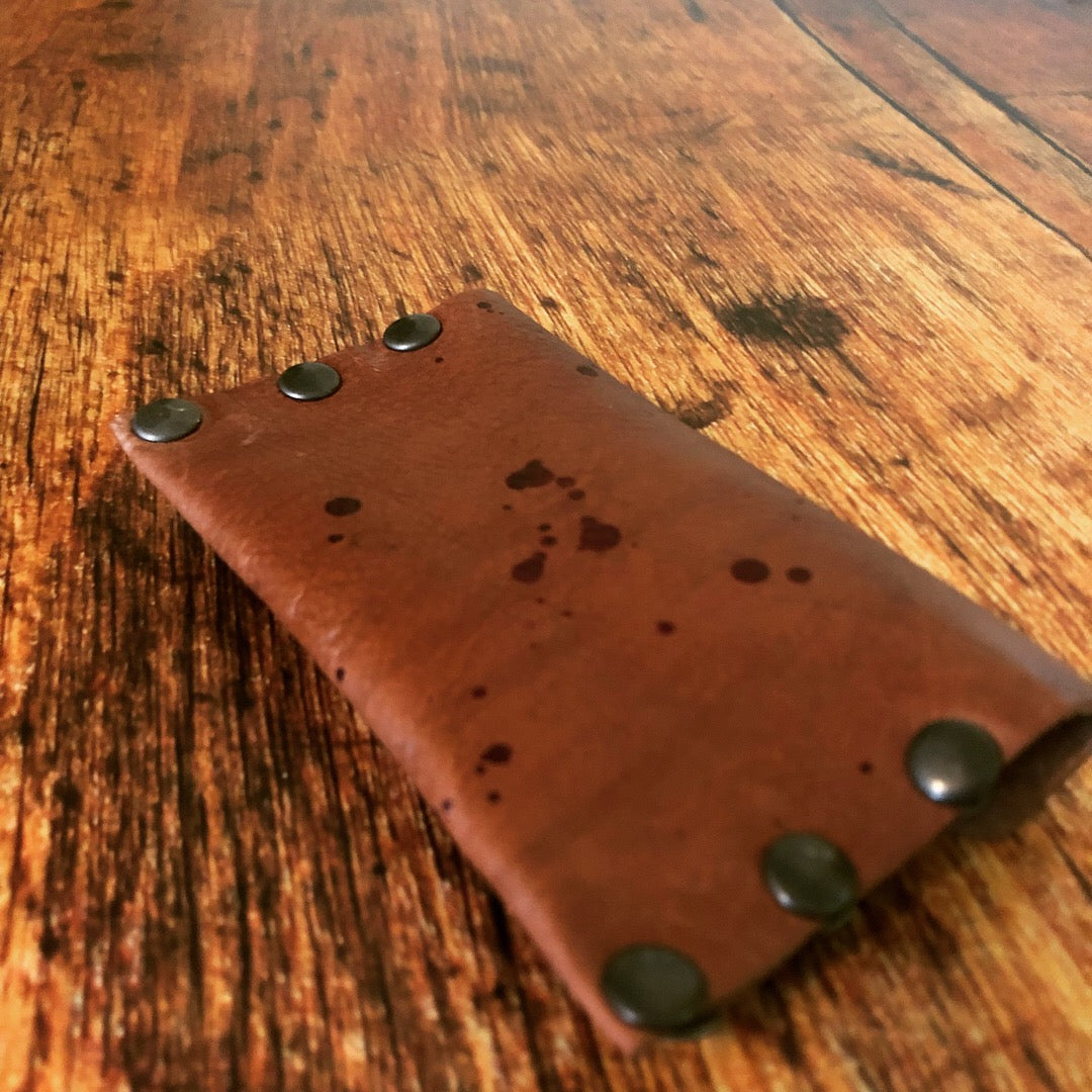 Red Speckled Handmade Brown Leather Business Card Case/Wallet - N.Kluger Designs Card Case