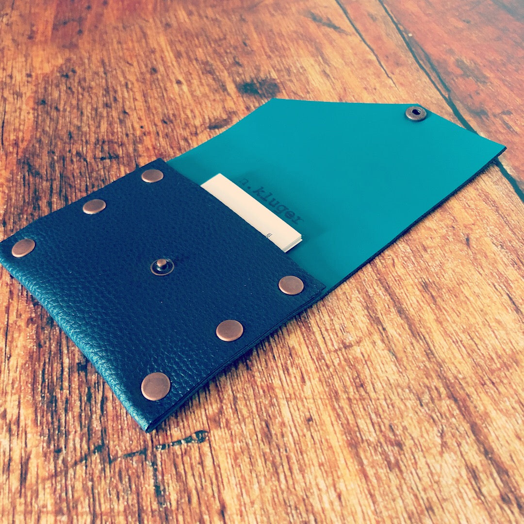 Navy & Turquoise Leather Business Card Case - N.Kluger Designs Card Case