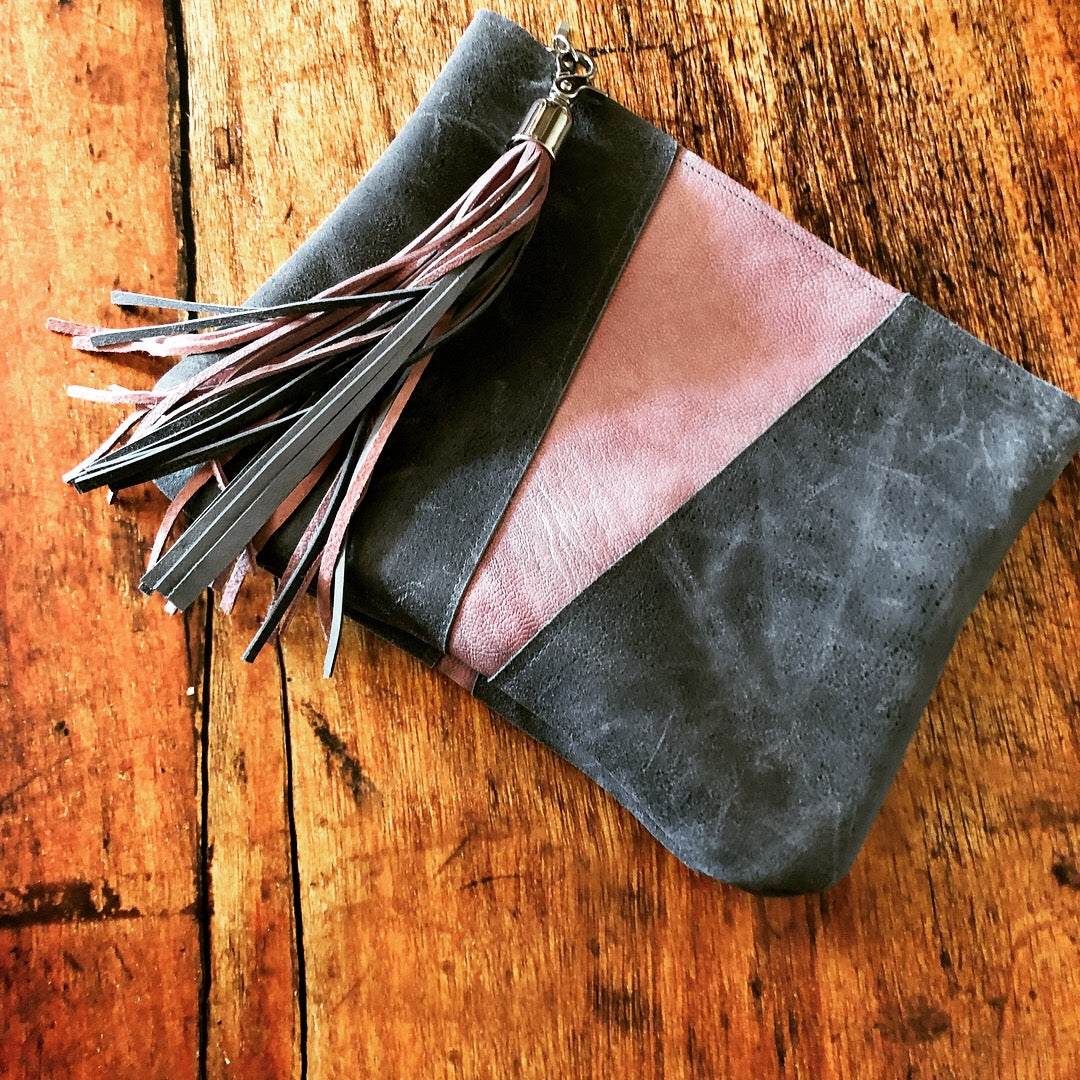 Grey & Pink Colorblock Leather Fun Clutch - N.Kluger Designs clutch