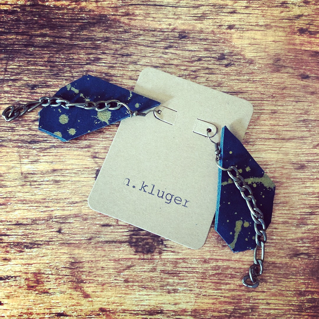 Abstract Navy & Gold Splatter Leather Dangle Earrings - N.Kluger Designs Earrings
