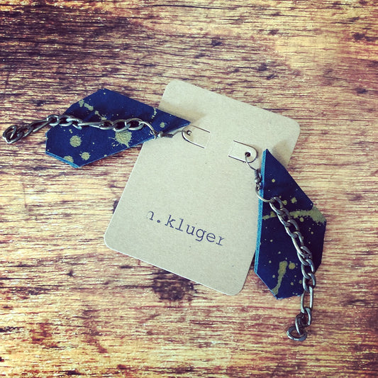 Abstract Navy & Gold Splatter Leather Dangle Earrings - N.Kluger Designs Earrings