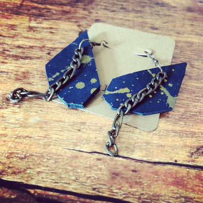 Abstract Navy & Gold Splatter Leather Dangle Earrings - N.Kluger Designs Earrings