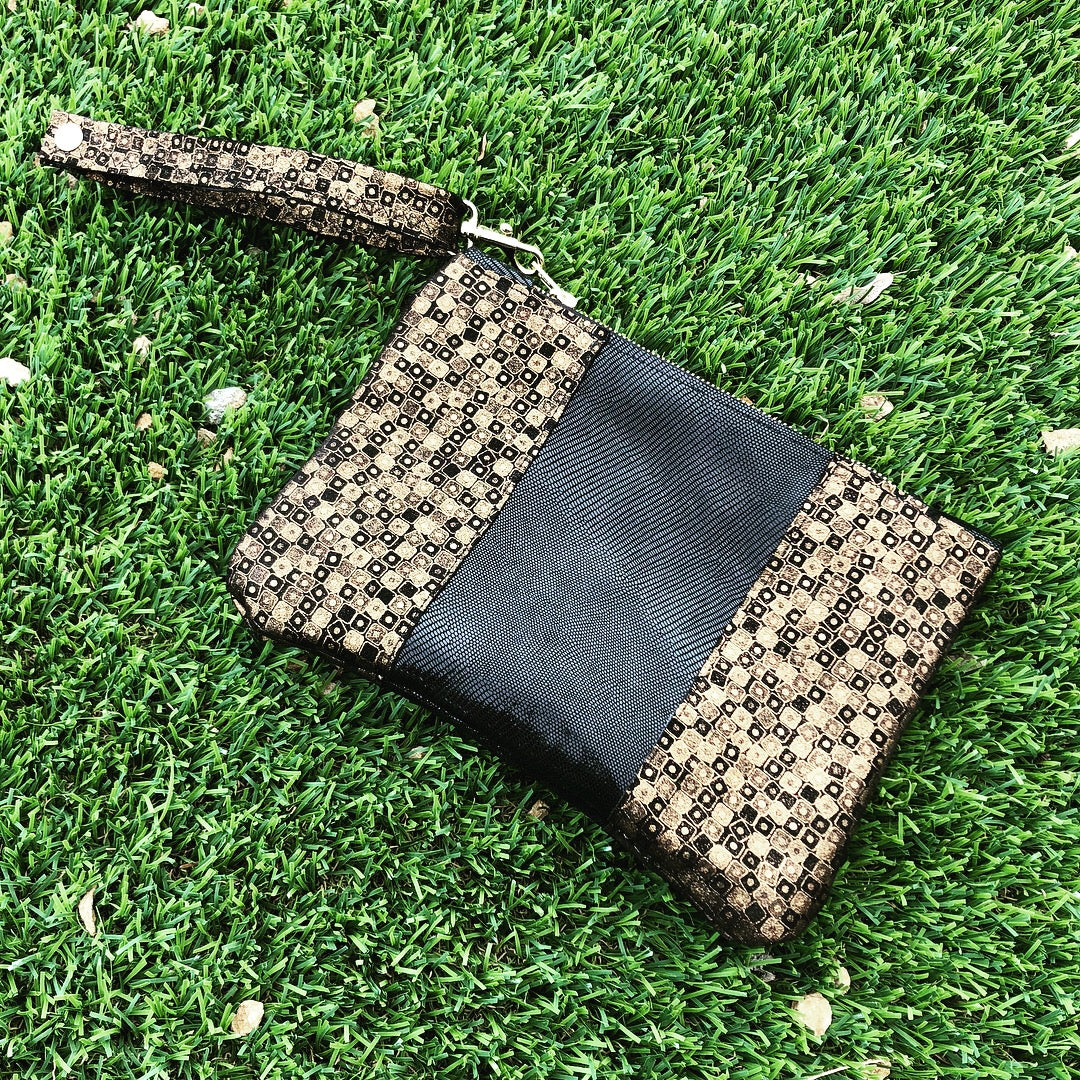 Shimmery Black & Gold Leather Evening Clutch/Wristlet - N.Kluger Designs clutch